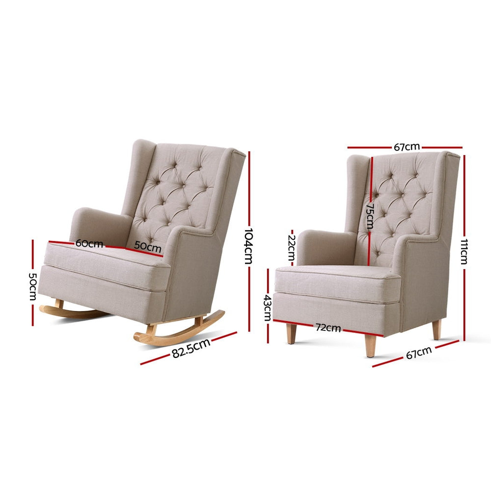 Artiss Rocking Armchair Feedining Chair Fabric Armchairs Lounge Recliner Beige