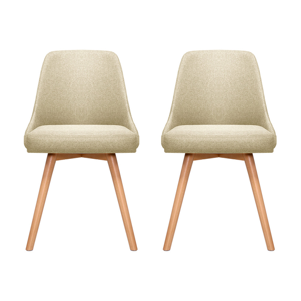 Artiss Set of 2 Replica Dining Chairs Beech Wooden Timber Chair Kitchen Fabric Beige