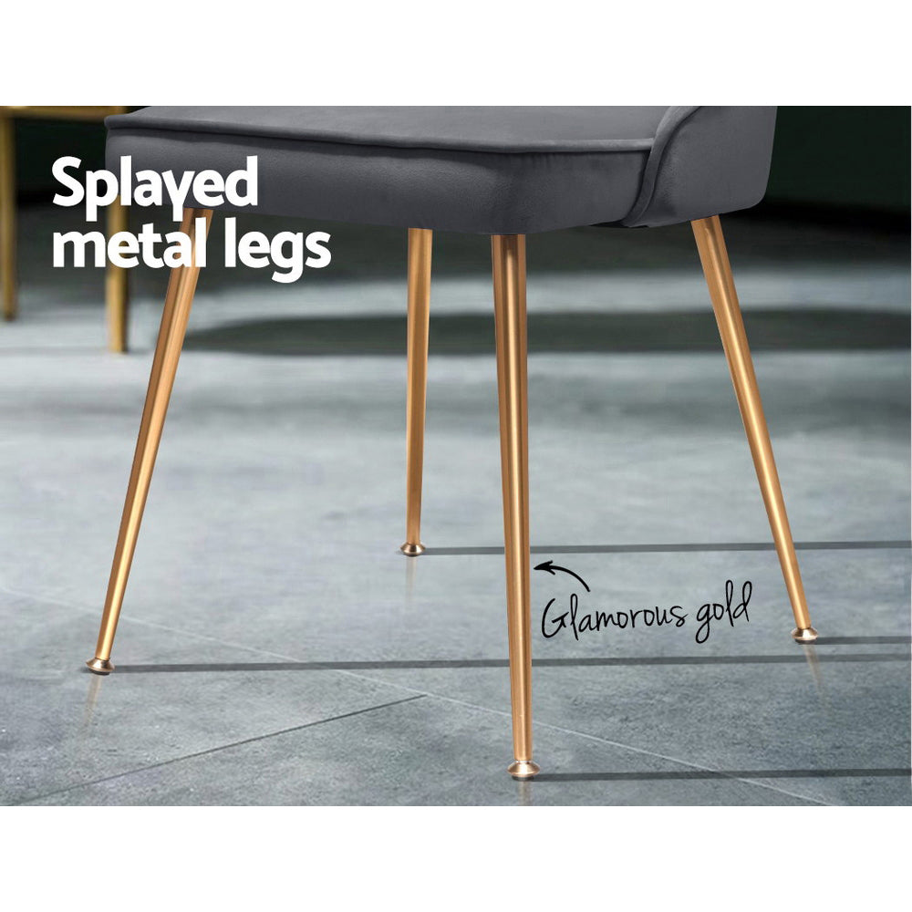 Artiss Set of 2 Dining Chairs Retro Chair Cafe Kitchen Modern Iron Legs Velvet Grey