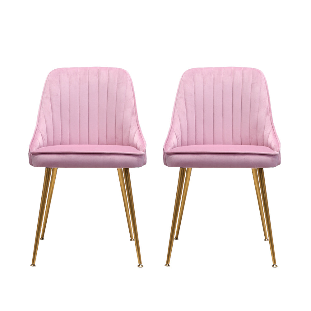 Artiss Set of 2 Dining Chairs Retro Chair Cafe Kitchen Modern Iron Legs Velvet Pink