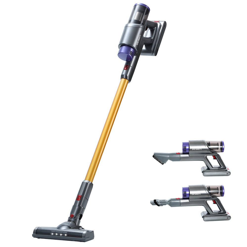 Devanti 150W Handstick Stick Vacuum Cleaner Handheld Cordless Vac Headlight Gold and Grey