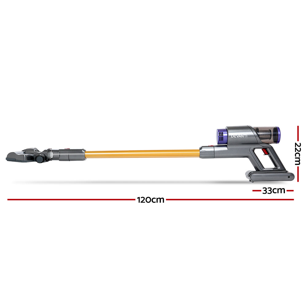 Devanti 150W Handstick Stick Vacuum Cleaner Handheld Cordless Vac Headlight Gold and Grey