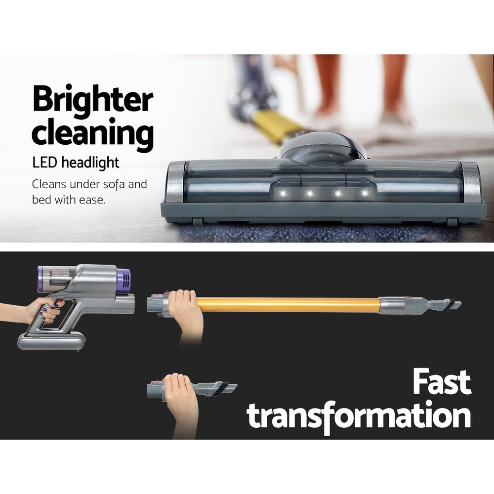 Devanti 150W Handstick Stick Vacuum Cleaner Handheld Cordless Vac Headlight Gold and Grey