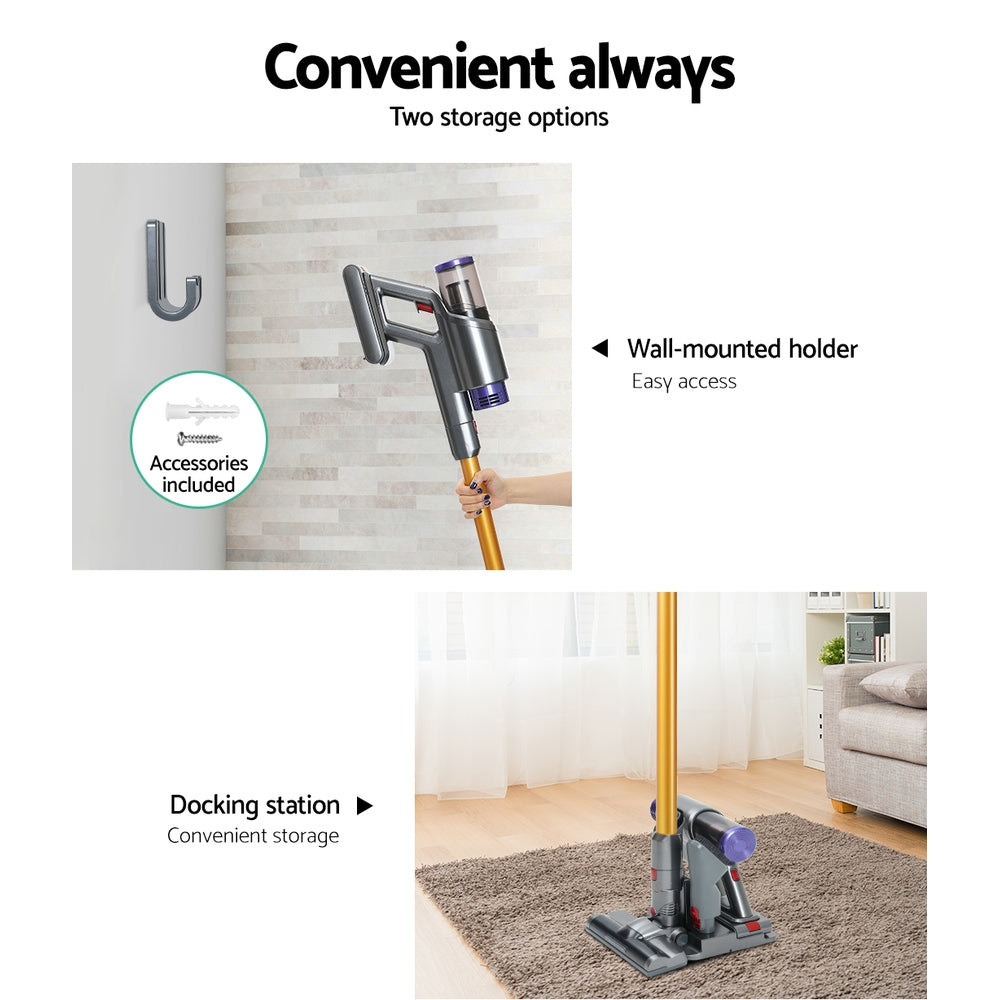 Devanti 150W Handstick Stick Vacuum Cleaner Handheld Cordless Vac Headlight Gold and Grey