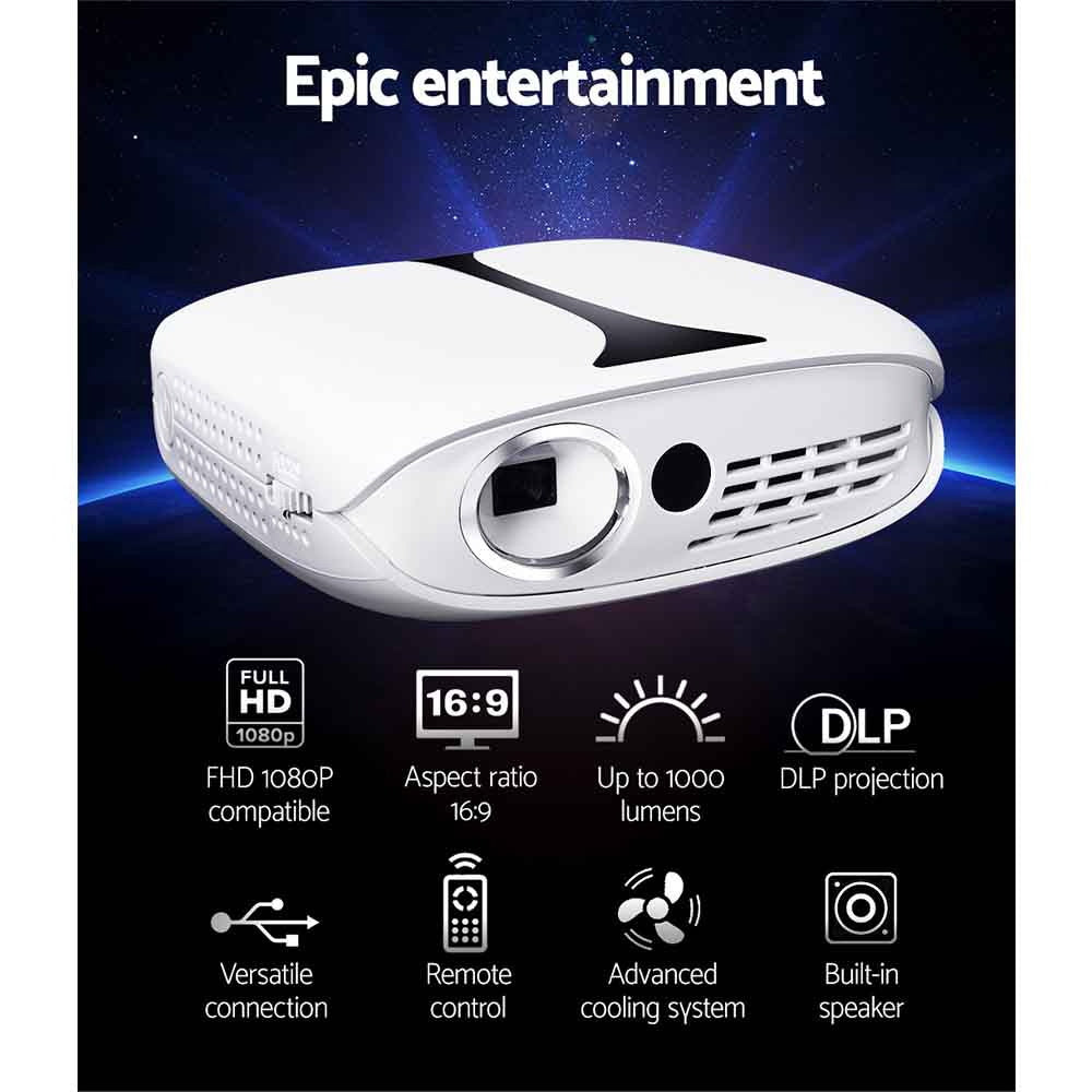Devanti Mini Video Projector Wifi USB HDMI Portable 1000 Lumens HD 1080P Home Theater