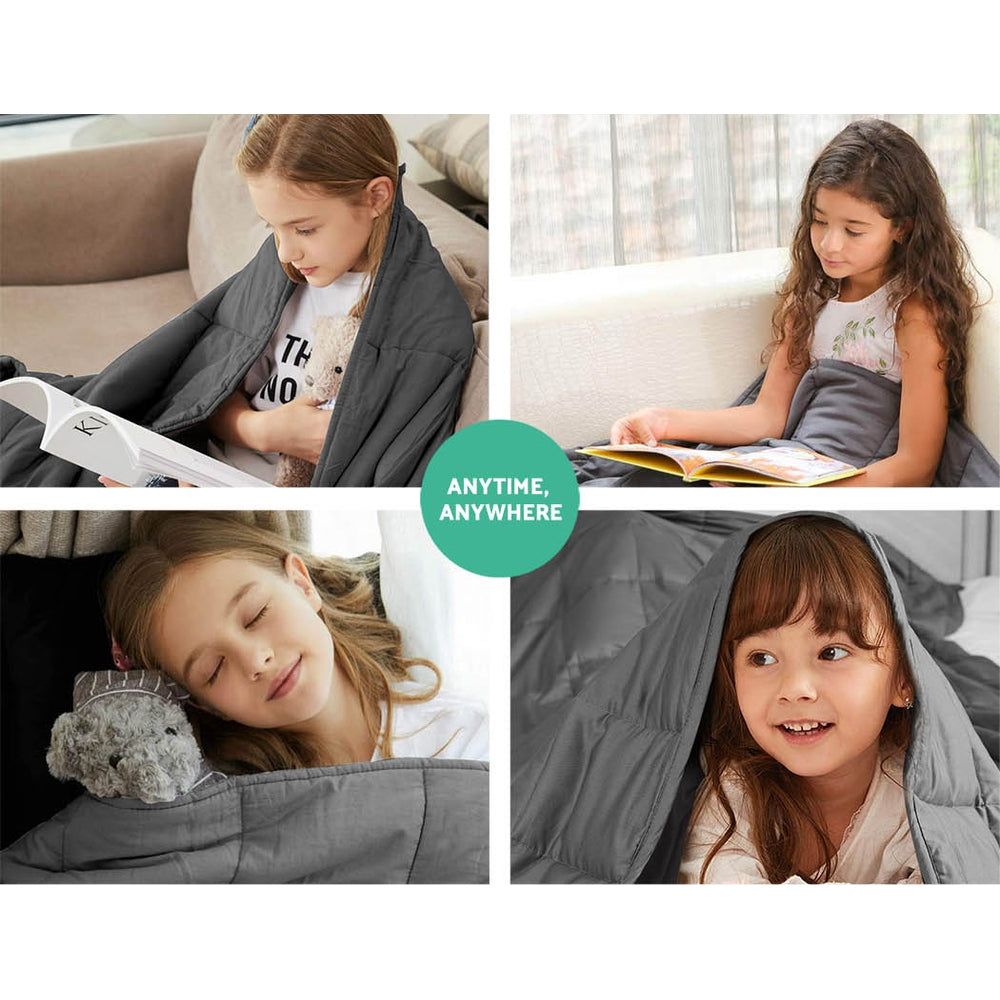Giselle Bedding Weighted Blanket Microfibre Zipper Cover Kids Size 76cm x 102cm Dark Grey
