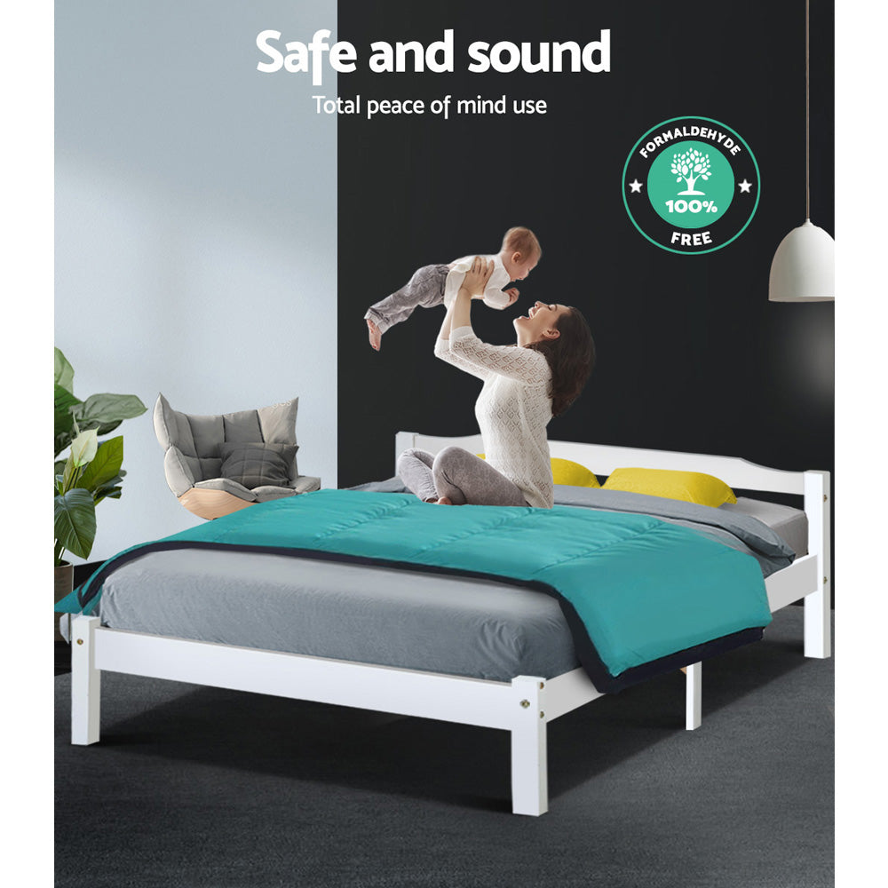 Artiss Double Full Size Wooden Bed Frame Mattress Base Timber Platform White
