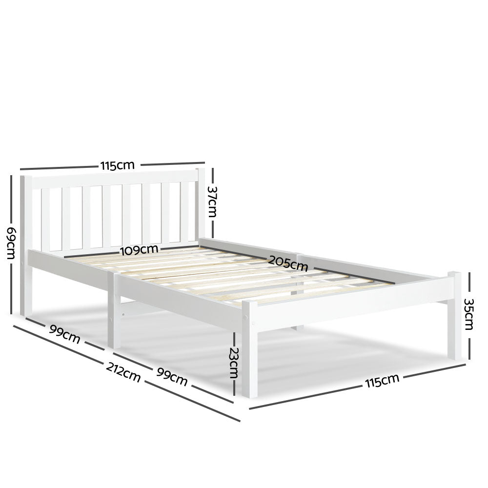 King Single Wooden Bed Frame - White