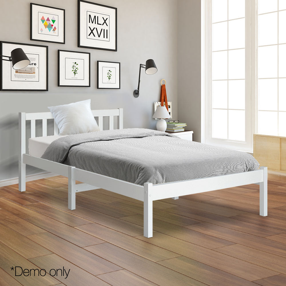 King Single Wooden Bed Frame - White