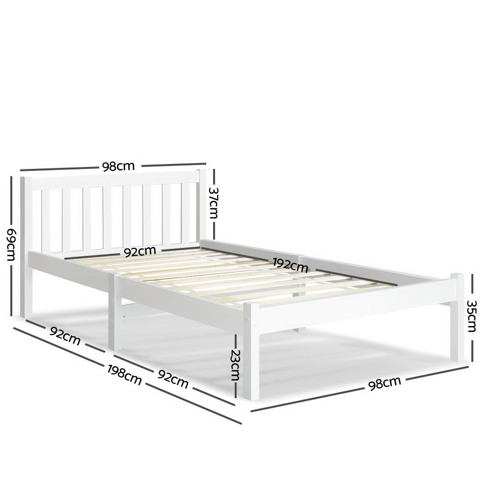 Single Size Wooden Bed Frame - White
