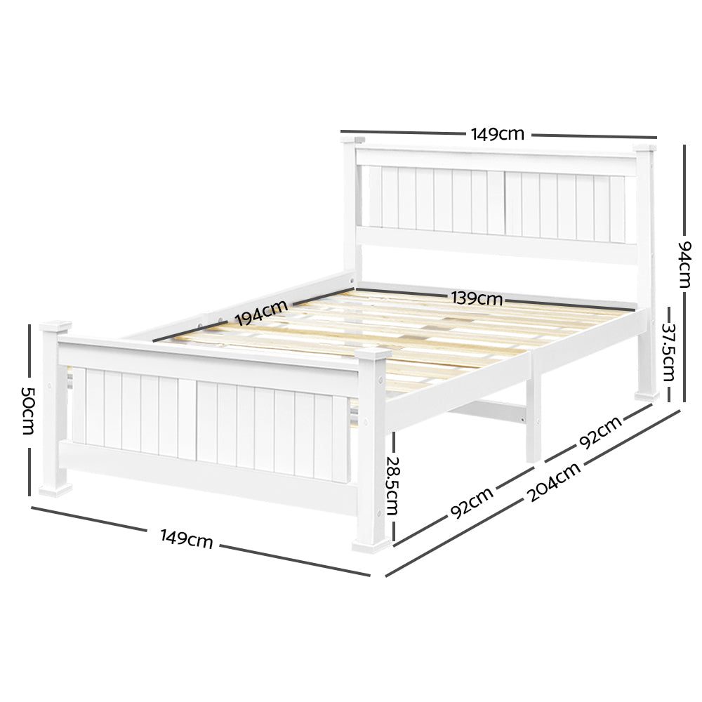 Double Size Wooden Bed Frame - White