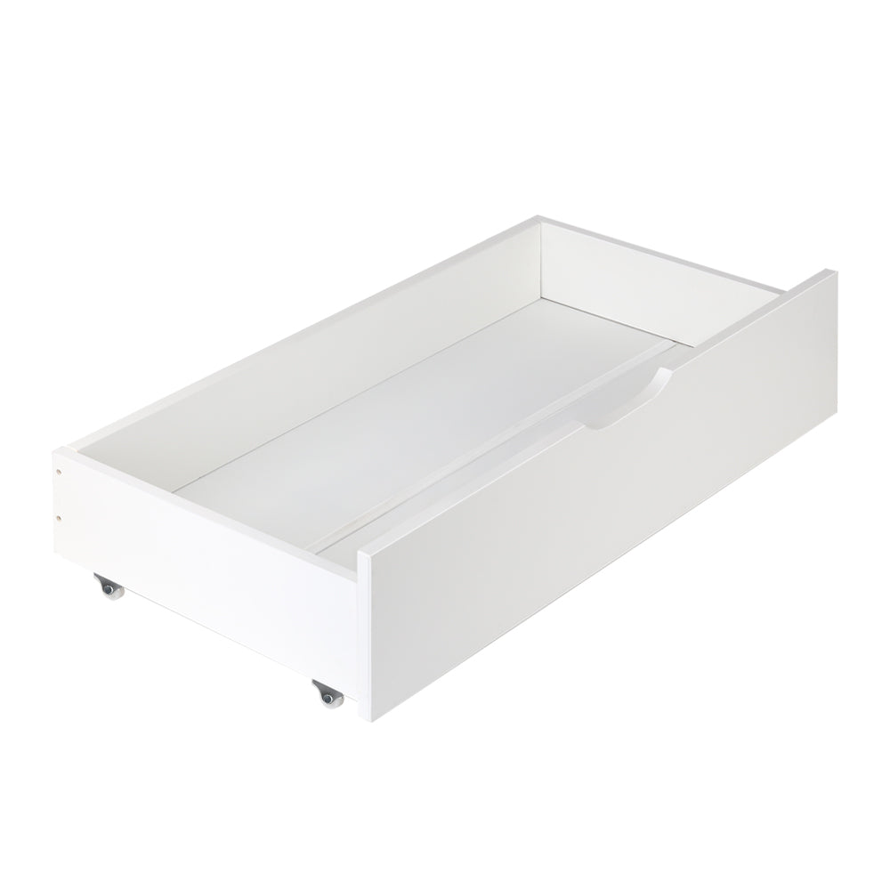 Artiss Set of 2 Single Size Wooden Trundle Drawers - White
