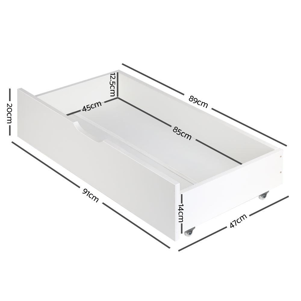 Artiss 2x Storage Drawers Trundle for Single Wooden Bed Frame Base Timber White