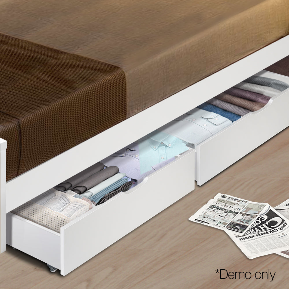 Artiss 2x Storage Drawers Trundle for Single Wooden Bed Frame Base Timber White