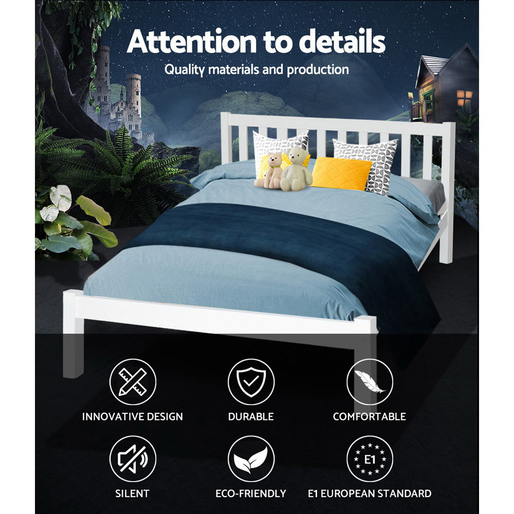 Artiss Wooden Bed Frame Queen Size White Wooden Pine Timber Mattress Base Bedroom SOFIE