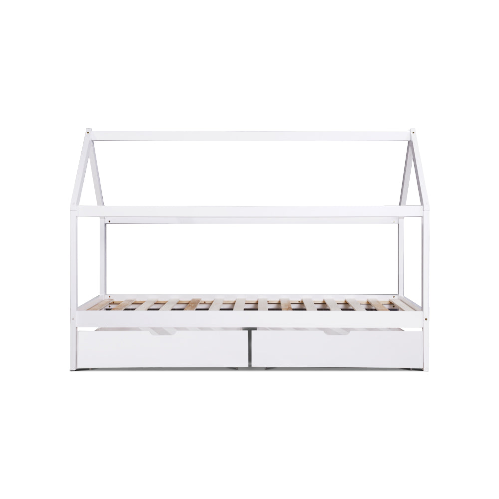 Artiss Wooden Bed Frame Single Size Mattress Base Timber Platform Storage Drawers Pine Wood White