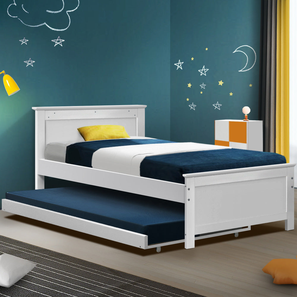 Artiss Bed Frame KING SINGLE Wooden Timber Trundle Daybed Size Base ELVIS