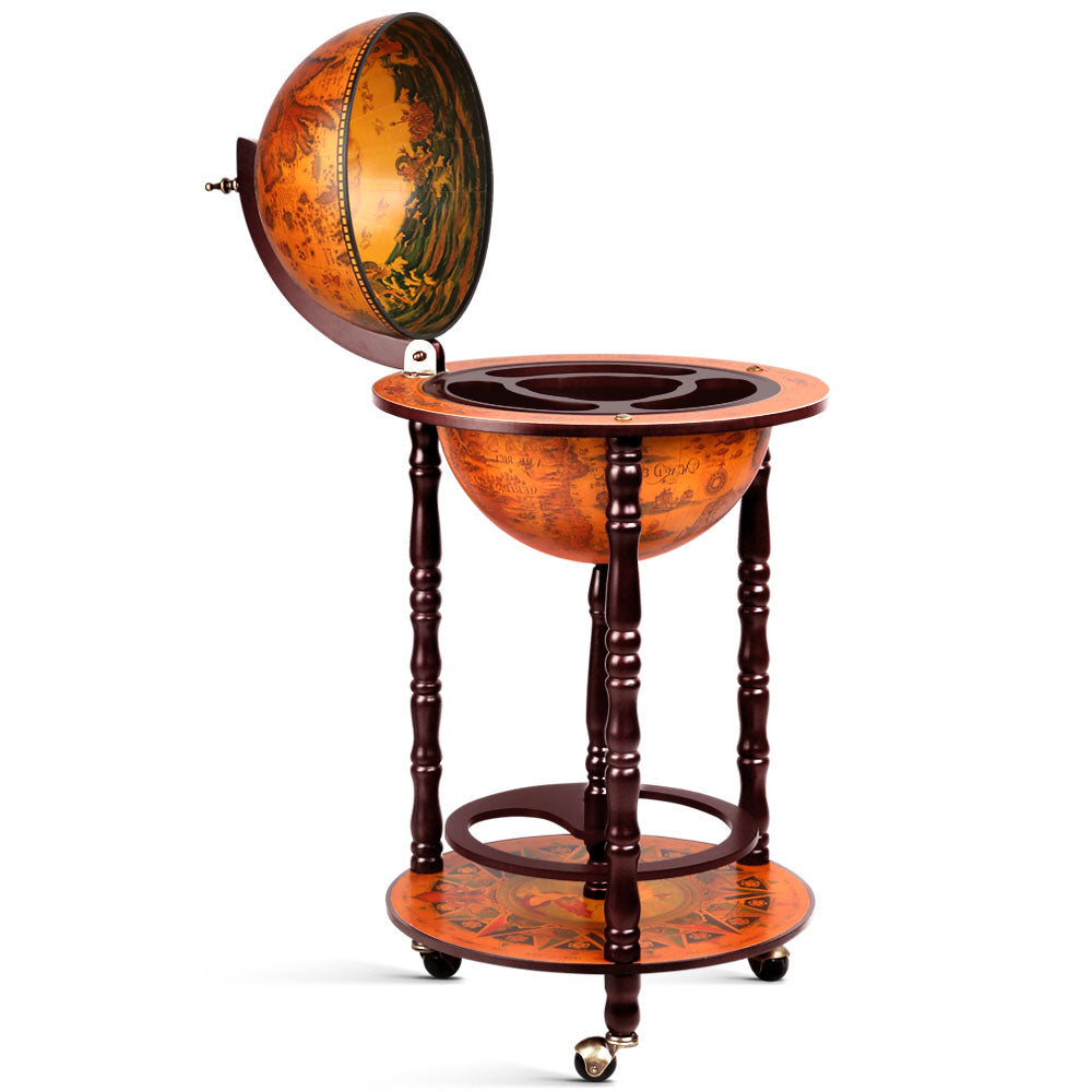 Artiss Globe Drinks Trolley Bar Cart Wine Cabinet Alcohol Serving 33cm Brown