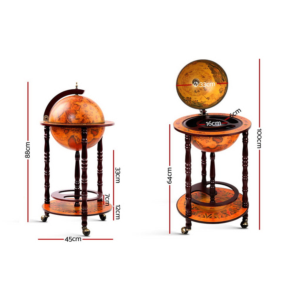 Artiss Globe Drinks Trolley Bar Cart Wine Cabinet Alcohol Serving 33cm Brown