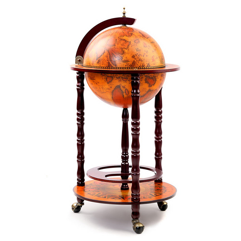 Artiss Globe Drinks Trolley Bar Cart Wine Cabinet Alcohol Serving 33cm Brown