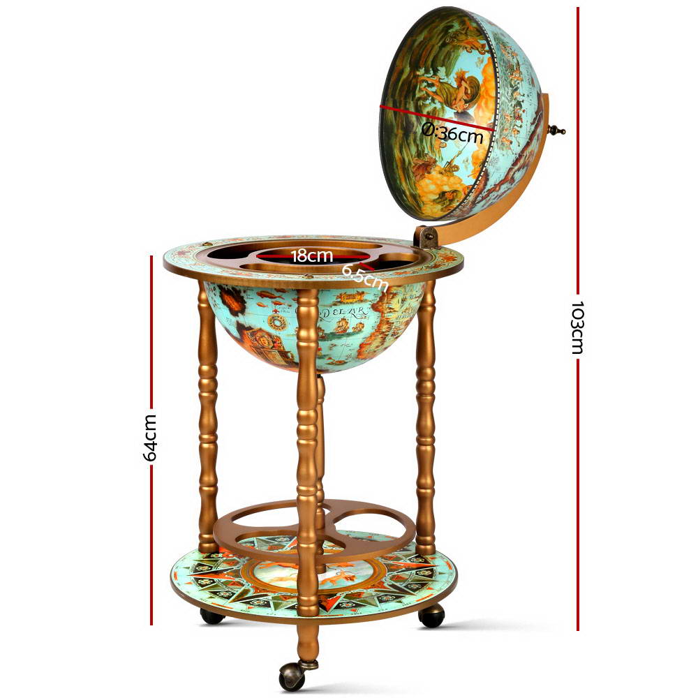 Artiss Globe Drinks Trolley Bar Cart Wine Cabinet Alcohol Serving 36cm Green