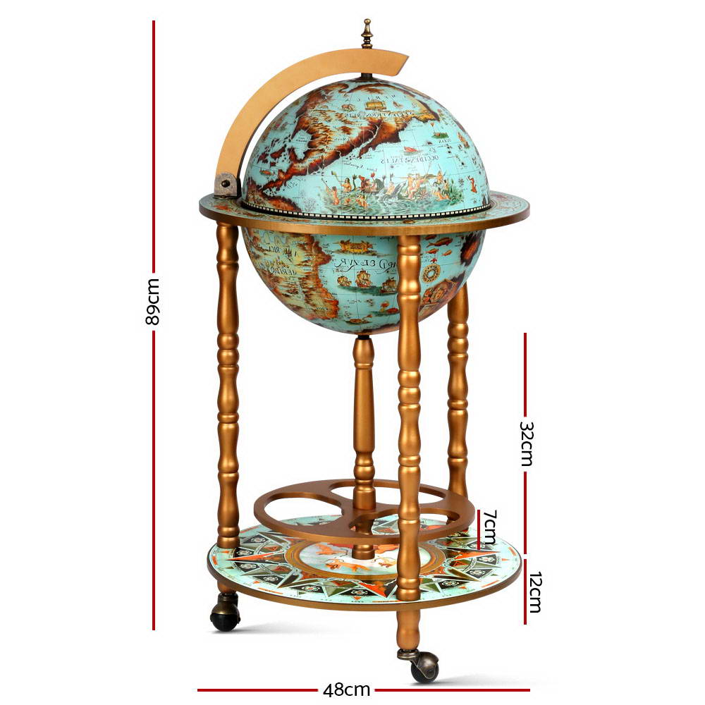 Artiss Globe Drinks Trolley Bar Cart Wine Cabinet Alcohol Serving 36cm Green