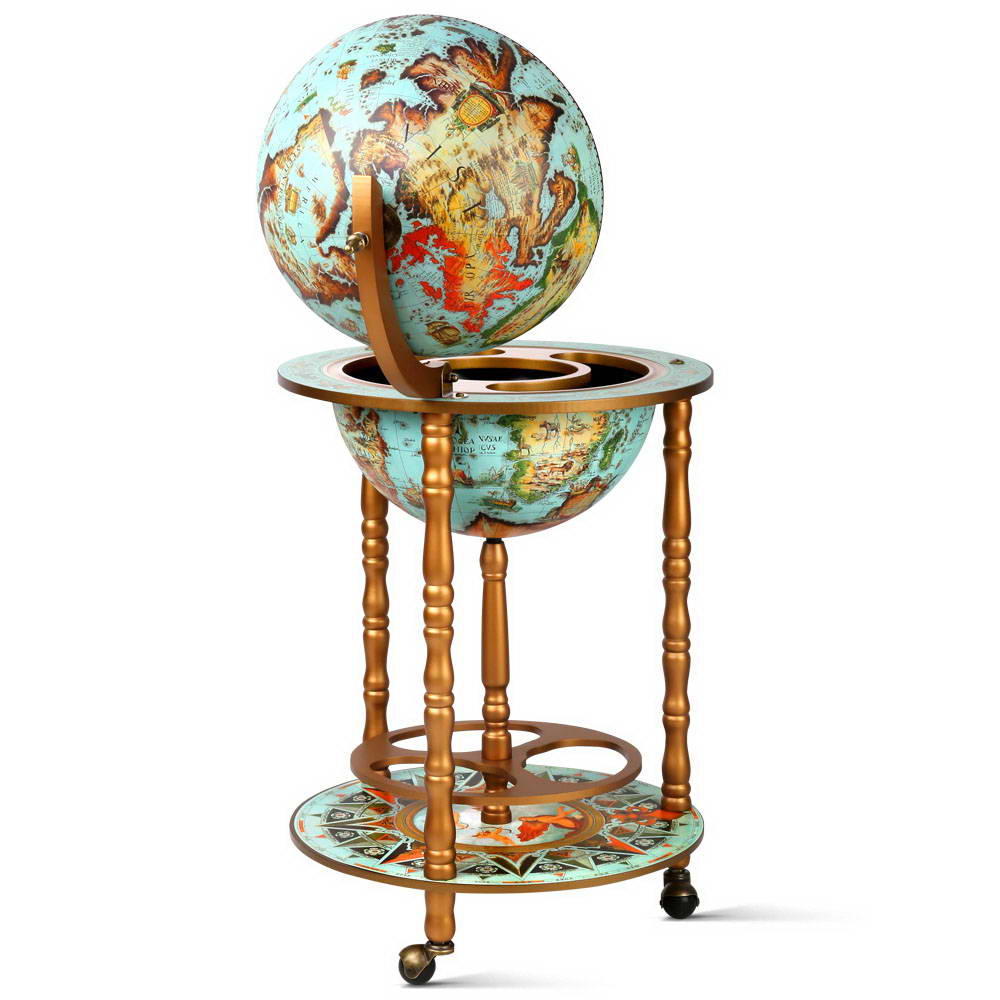 Artiss Globe Drinks Trolley Bar Cart Wine Cabinet Alcohol Serving 36cm Green
