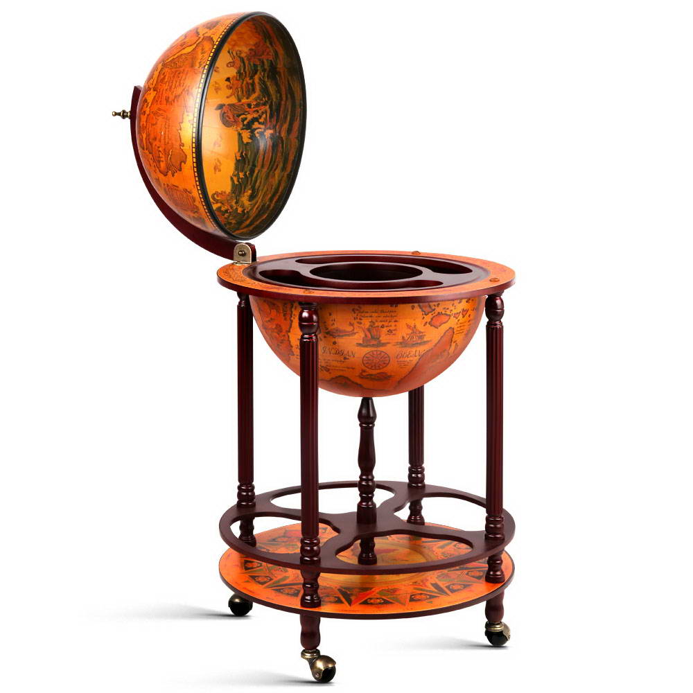 Artiss Globe Drinks Trolley Bar Cart Wine Cabinet Alcohol Serving 42cm Brown