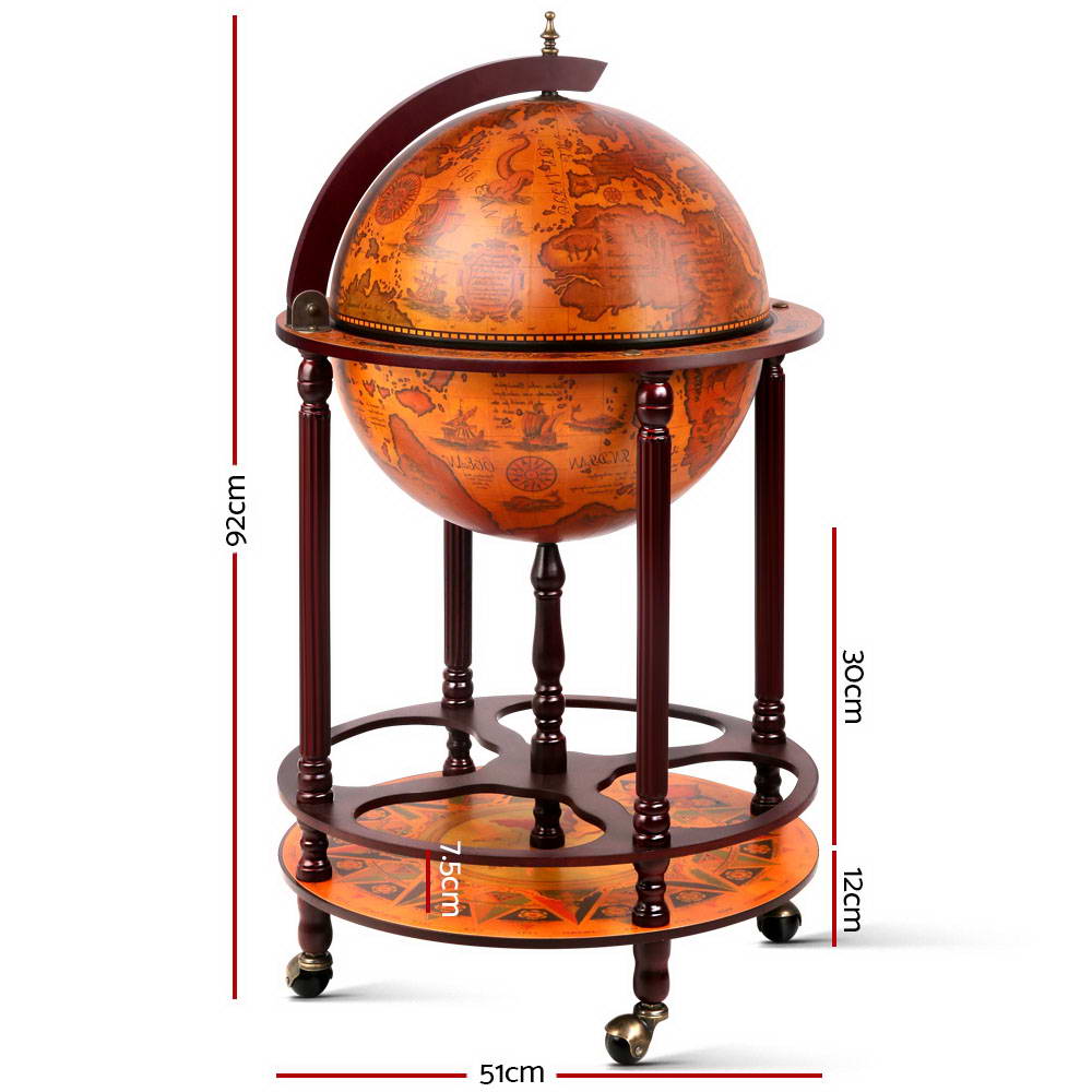 Artiss Globe Drinks Trolley Bar Cart Wine Cabinet Alcohol Serving 42cm Brown