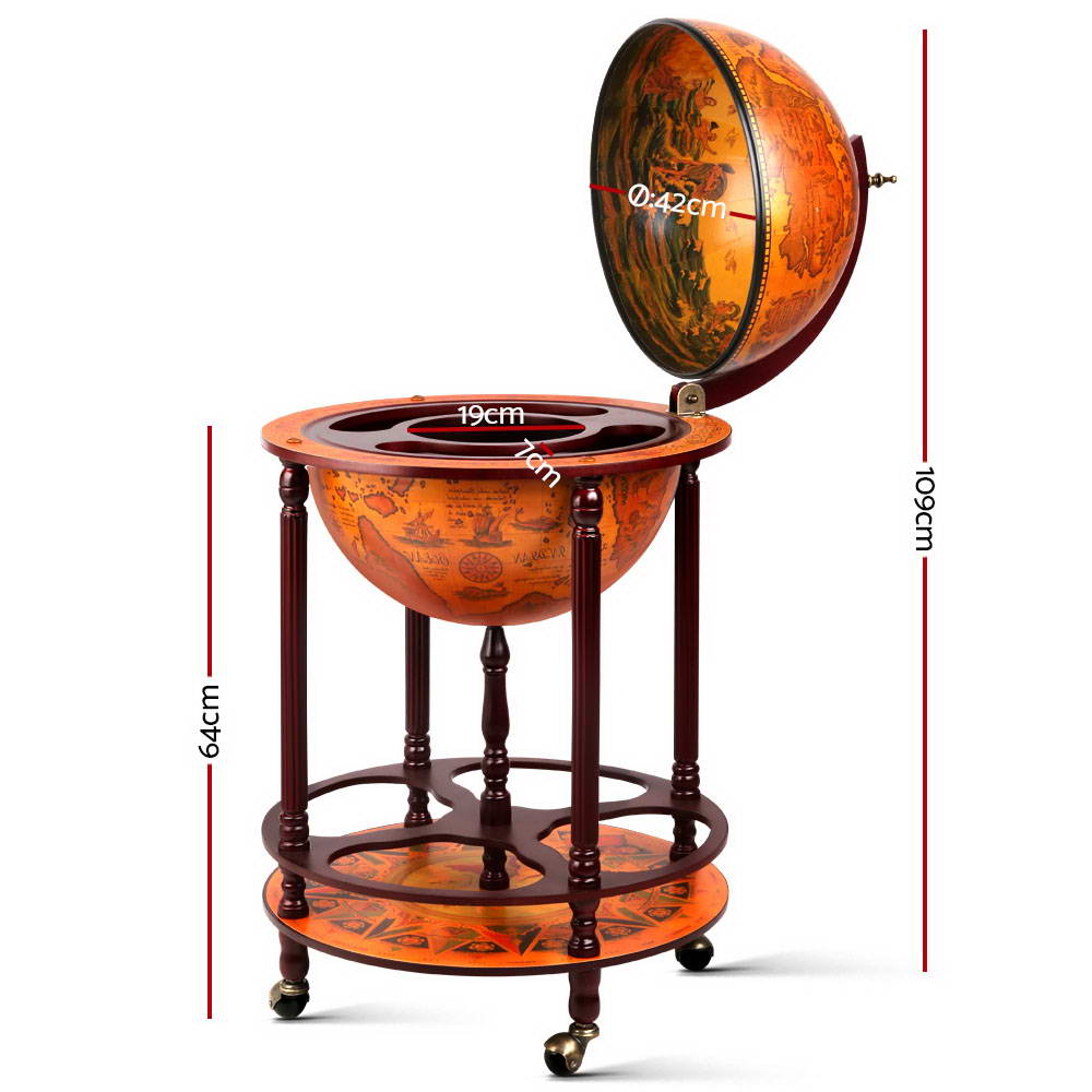 Artiss Globe Drinks Trolley Bar Cart Wine Cabinet Alcohol Serving 42cm Brown