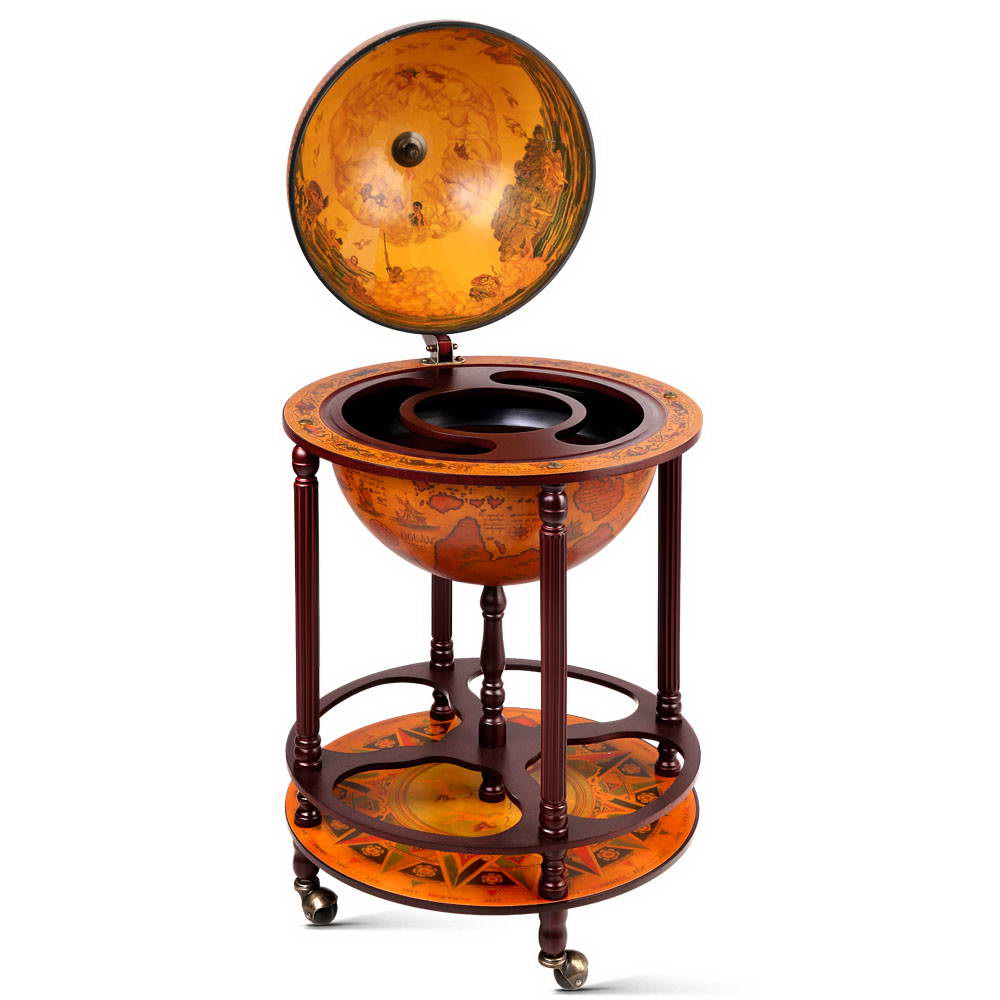 Artiss Globe Drinks Trolley Bar Cart Wine Cabinet Alcohol Serving 42cm Brown