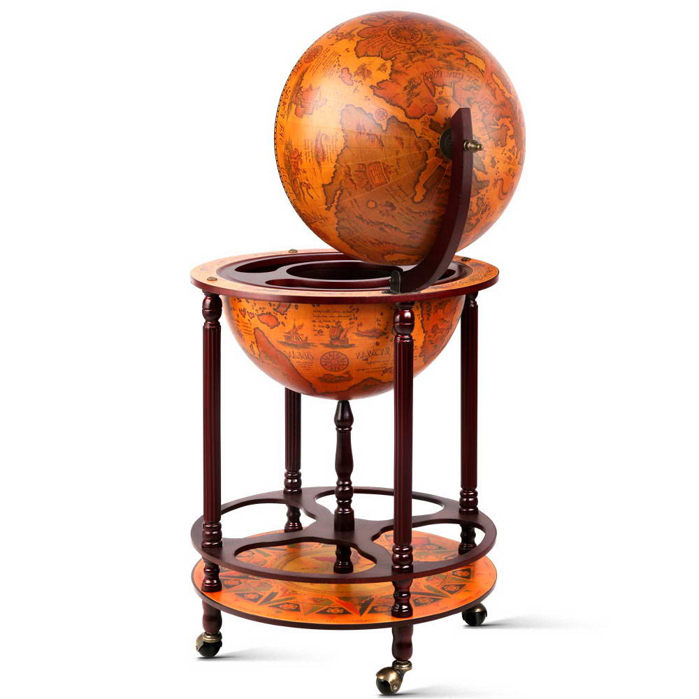 Artiss Globe Drinks Trolley Bar Cart Wine Cabinet Alcohol Serving 42cm Brown