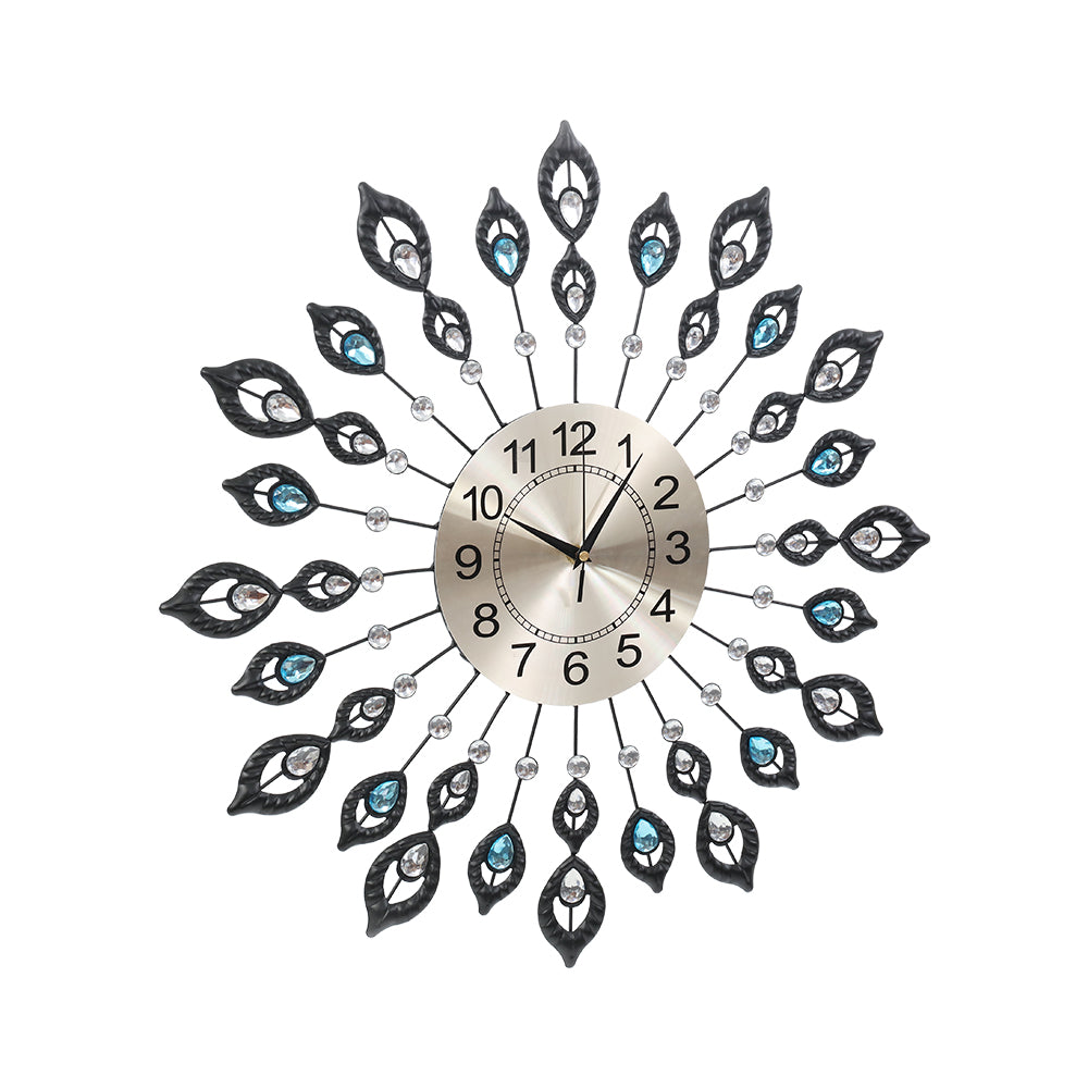 Large Modern 3D Crystal Wall Clock Luxury Golden Glass Round Dial Home Office