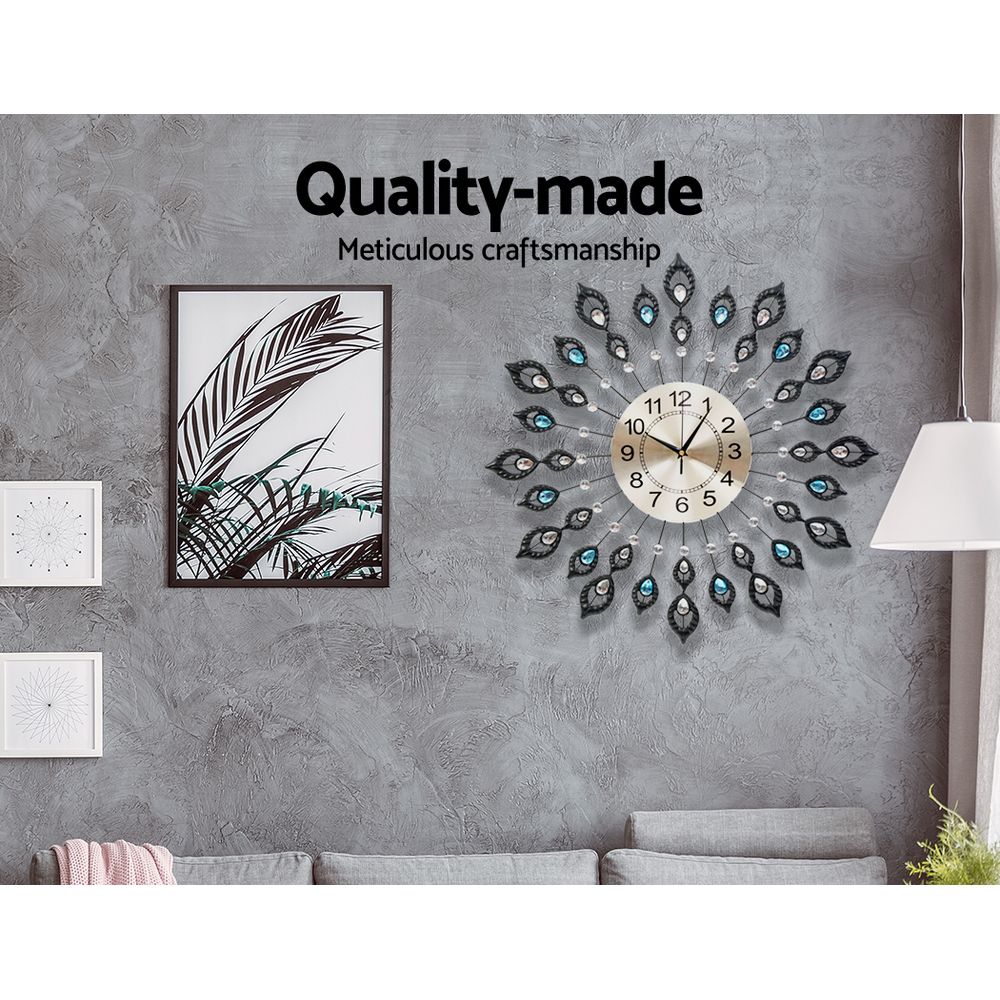Large Modern 3D Crystal Wall Clock Luxury Golden Glass Round Dial Home Office