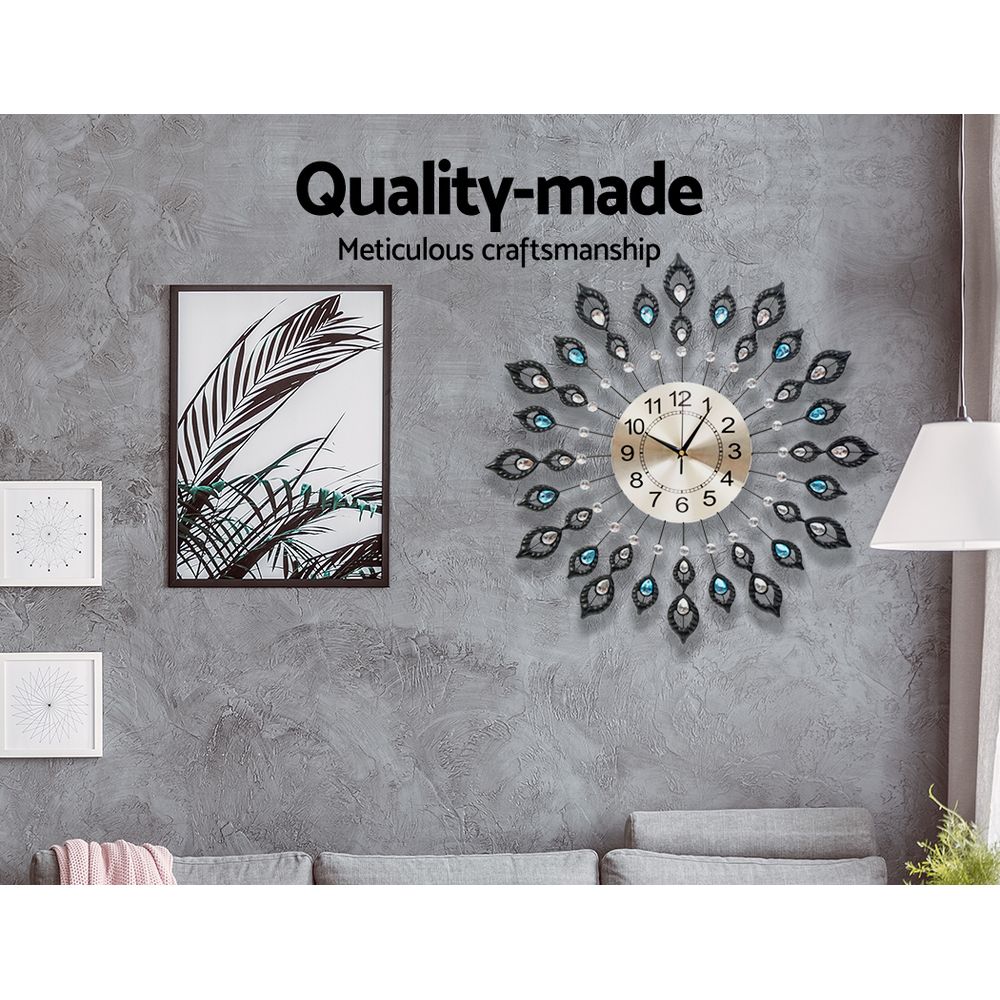 Large Modern 3D Crystal Wall Clock Luxury Art Silent Round Dial Home Decor