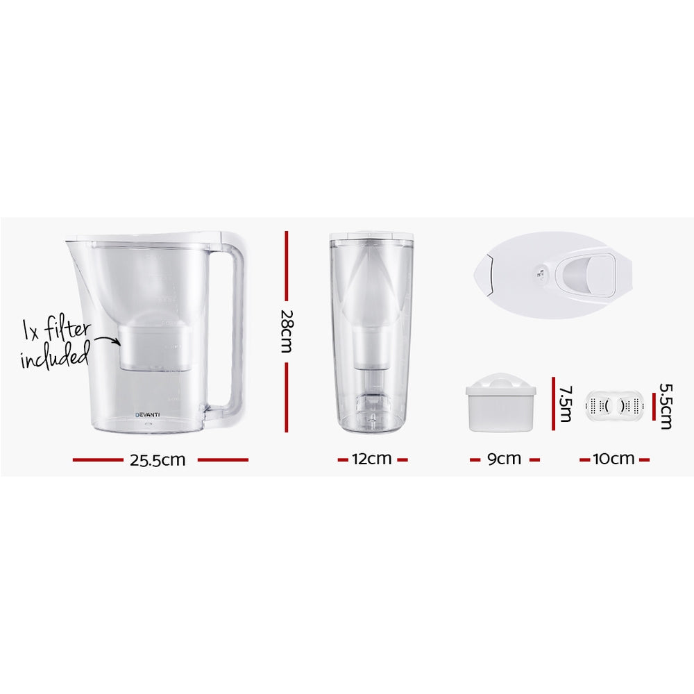 Devanti 3.5L Bench Top Water Filter Pitcher Purifier Jug Kettle Bottle Portable White