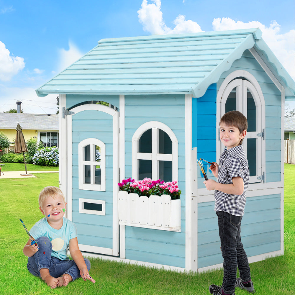 Kids Wooden Cubby House Outdoor Playhouse Pretend Play Set Childrens Toy