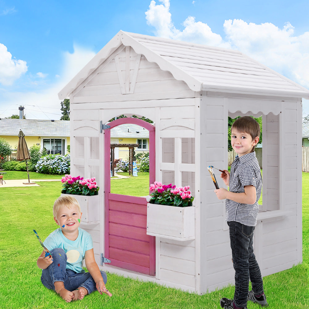 Kids Cubby House Wooden Outdoor Childrens Gift Pretend Play Set
