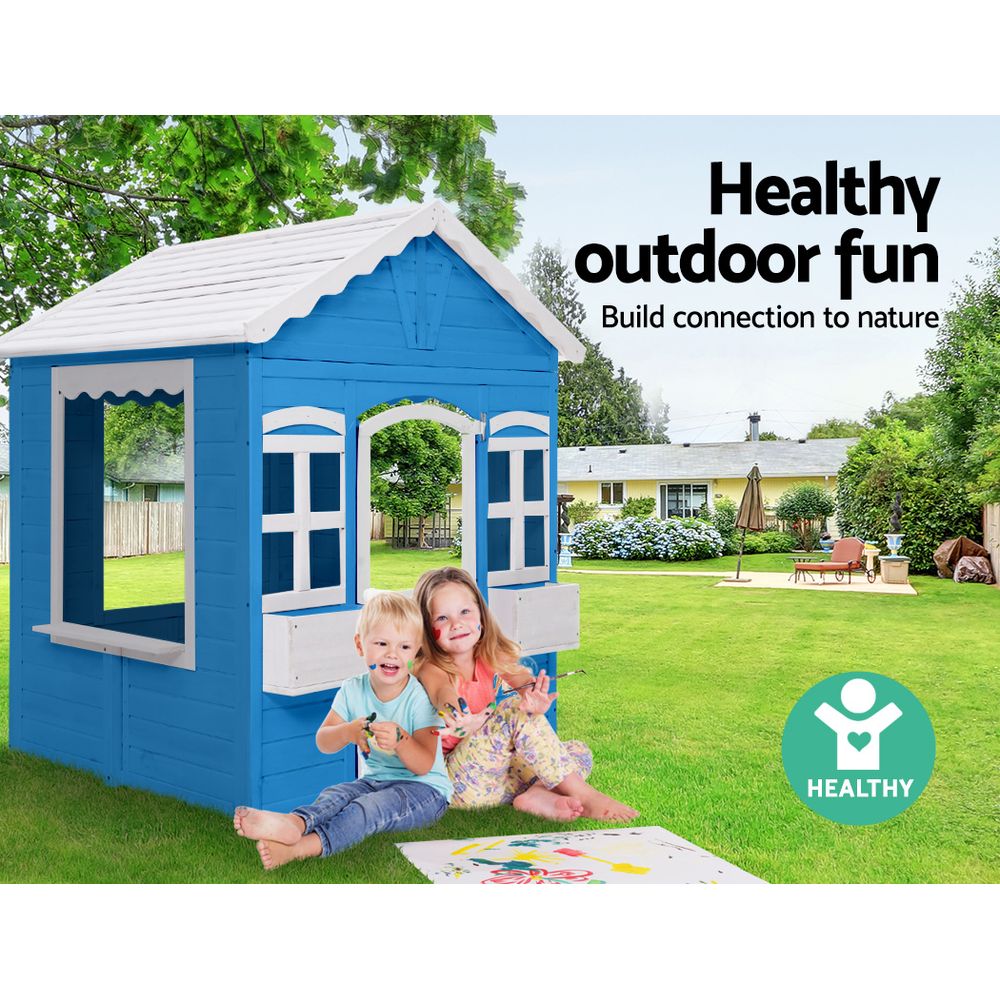 Kids Wooden Cubby House with Floor Outdoor Childrens Pretend Play