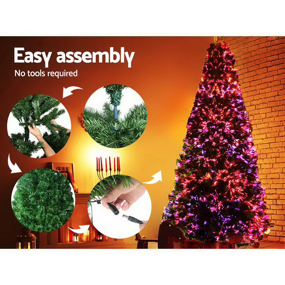 Jingle Jollys 2.1M Christmas Tree LED Xmas Fibre Optic Decorations 7FT Home Decor Multi Colour Lights
