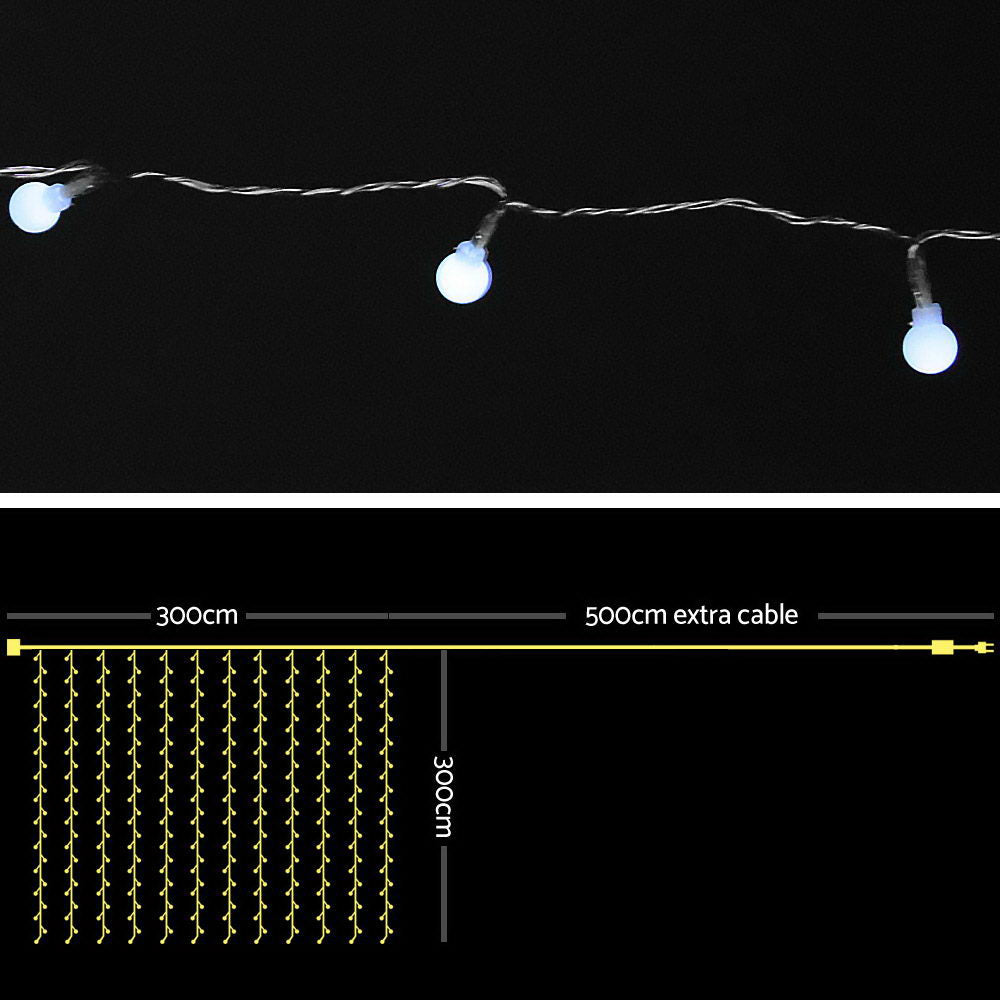 Jingle Jollys 300 LED Curtain Lights - Cold White