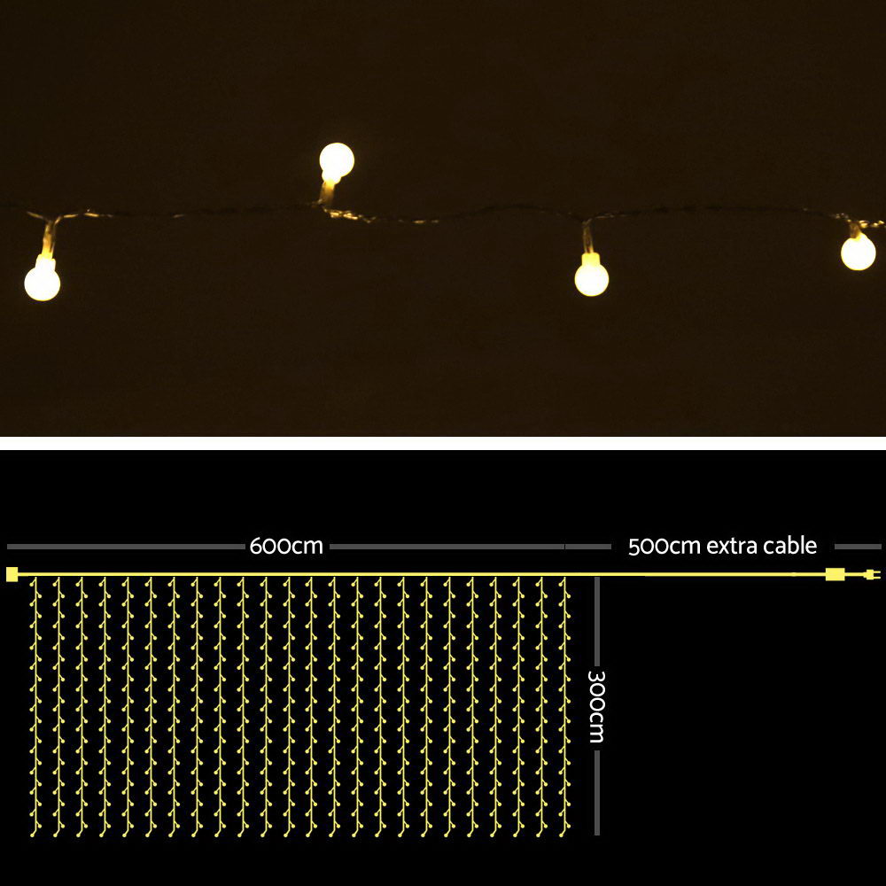 Jingle Jollys 600 LED Curtain Lights - Warm White