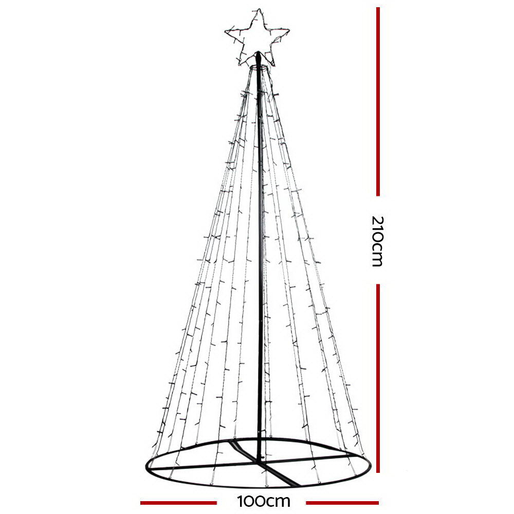 Jingle Jollys 2.1M Christmas Tree LED Lights Xmas Fibre Optic Solar Powered Multi Colour Bonus Bag