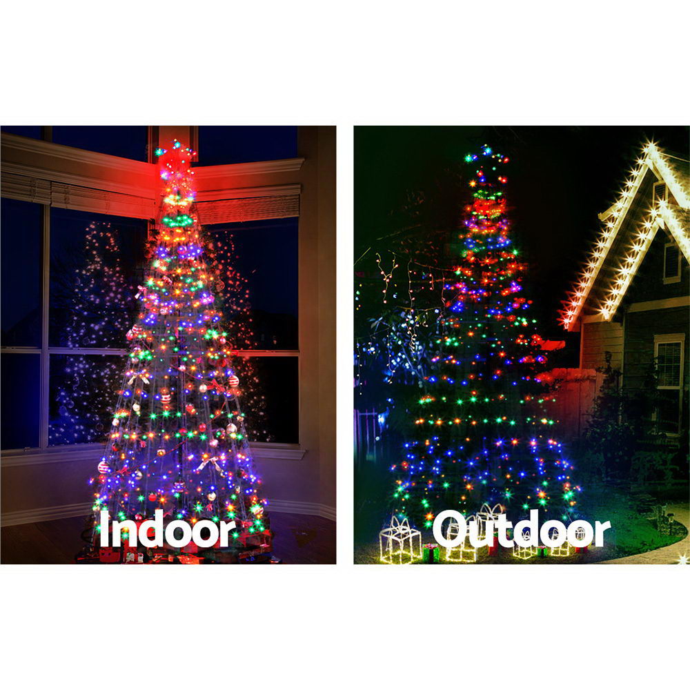 Jingle Jollys 2.1M Christmas Tree LED Lights Xmas Fibre Optic Solar Powered Multi Colour Bonus Bag