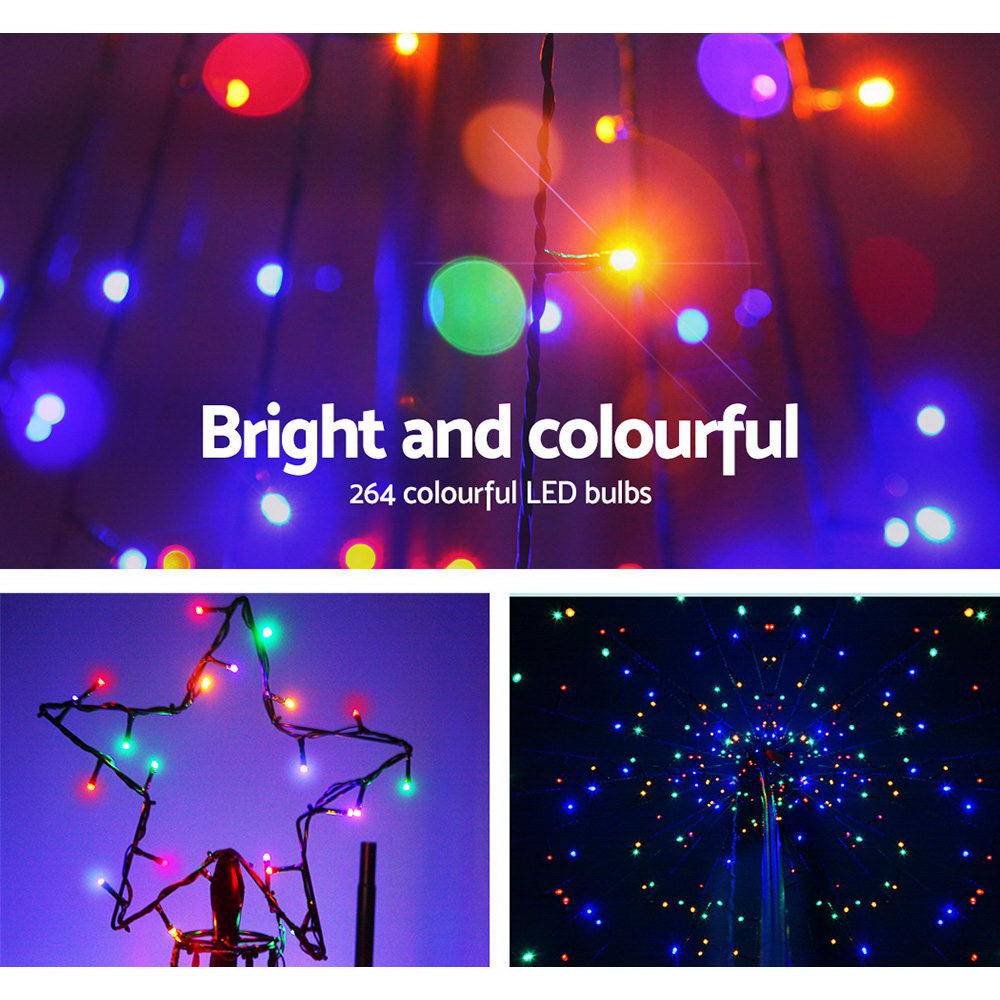 Jingle Jollys 2.1M Christmas Tree LED Lights Xmas Fibre Optic Solar Powered Multi Colour Bonus Bag