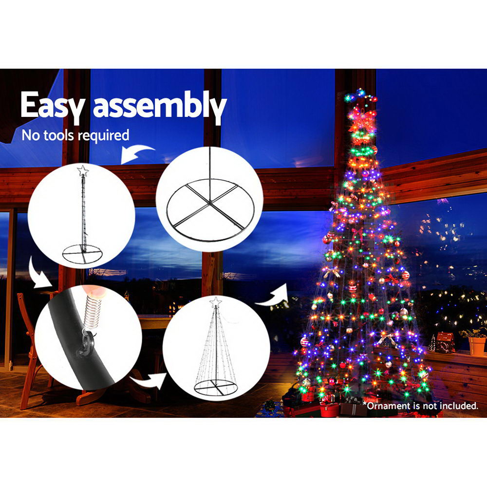 Jingle Jollys 2.1M Christmas Tree LED Lights Xmas Fibre Optic Solar Powered Multi Colour Bonus Bag