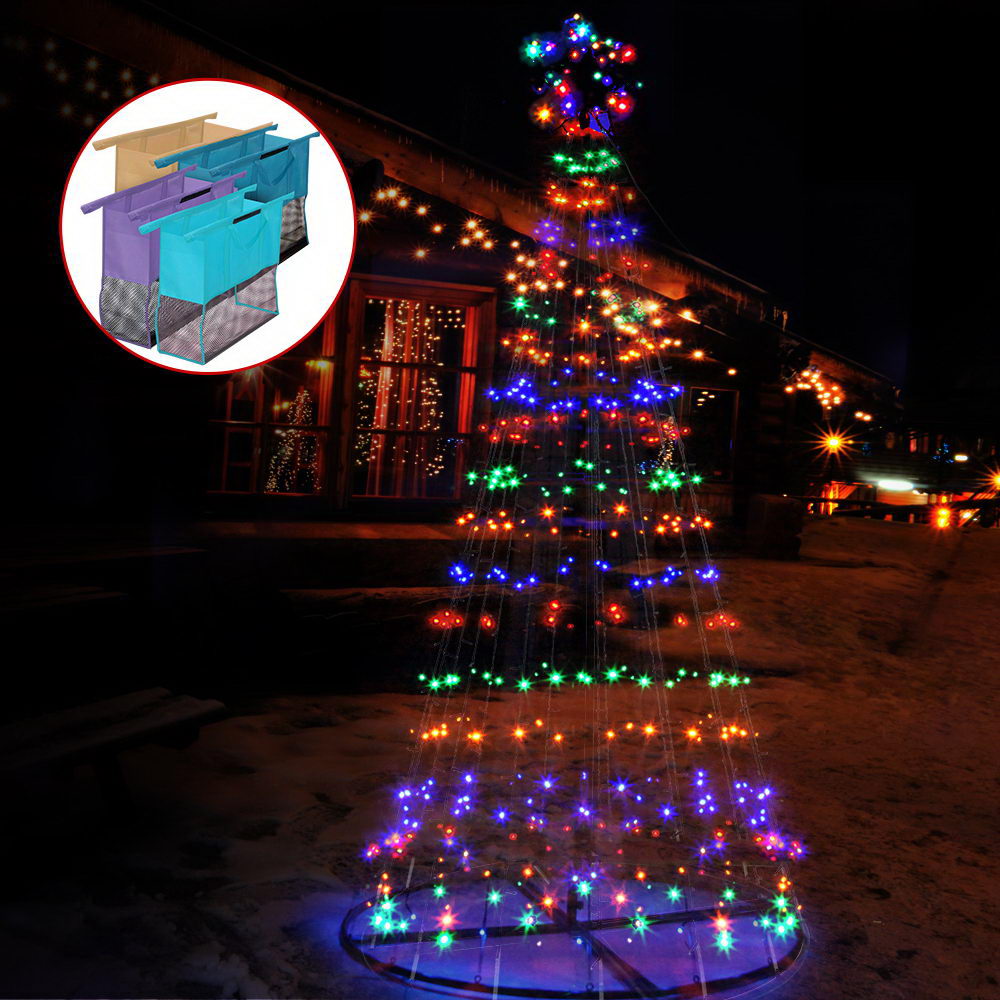 Jingle Jollys 2.1M Christmas Tree LED Lights Xmas Fibre Optic Solar Powered Multi Colour Bonus Bag