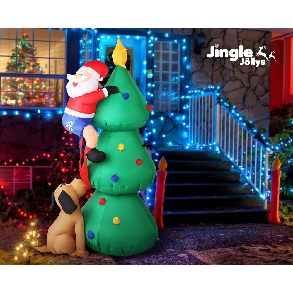 Jingle Jollys 1.8M Christmas Inflatable Santa on Tree Lights Xmas Decor Airblown