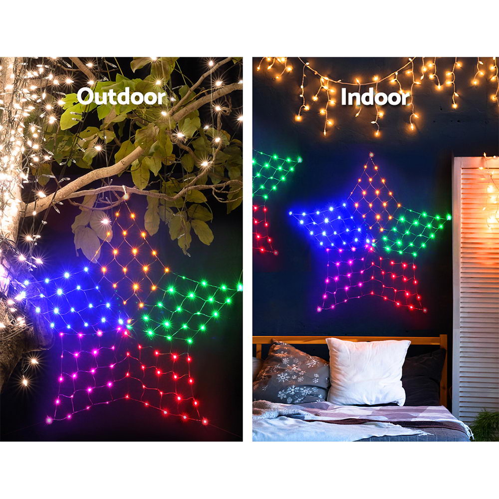 Jingle Jollys Christmas Lights Motif LED Star Net Waterproof Outdoor Colourful