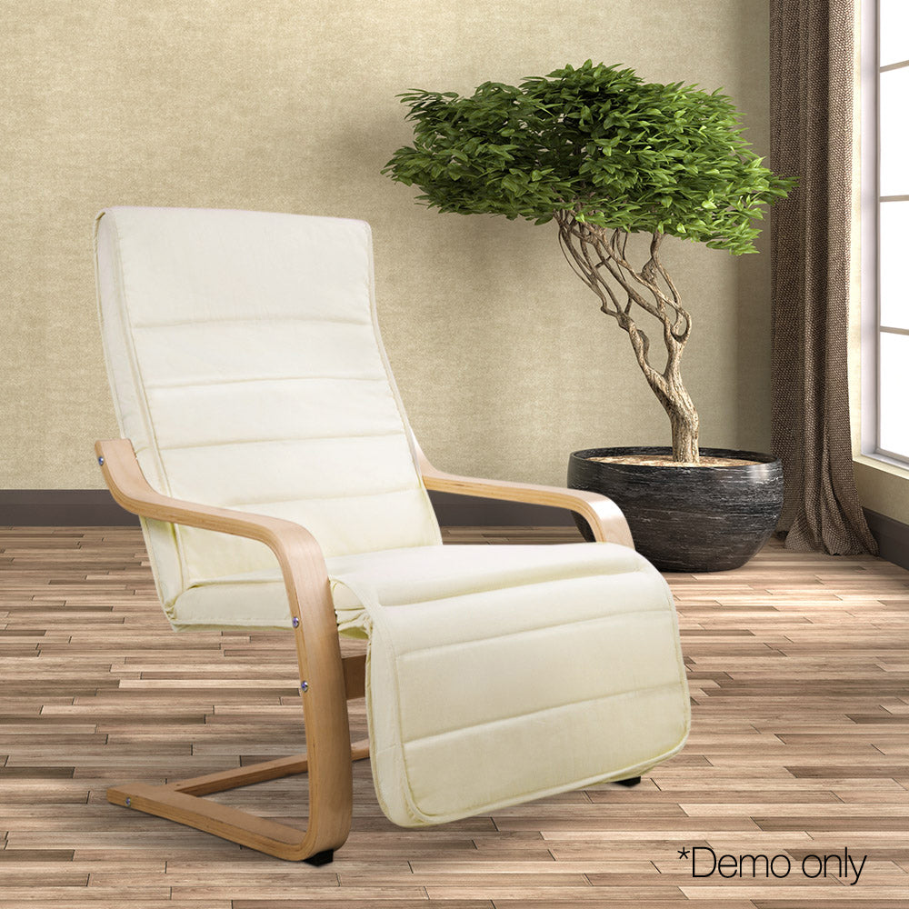 Artiss Fabric Armchair with Adjustable Footrest - Beige